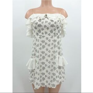 LUSH White Floral Ruffle Off Shoulder Chiffon Dress